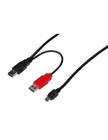Cable USB2.0 doble(datos+aliment.) 2xUSB M/1xminUSB M 5pin