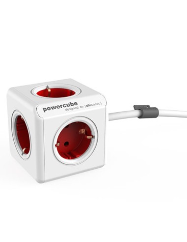 Regleta PowerCube 5 tomas Schuko blanca y roja cable 1.5mts